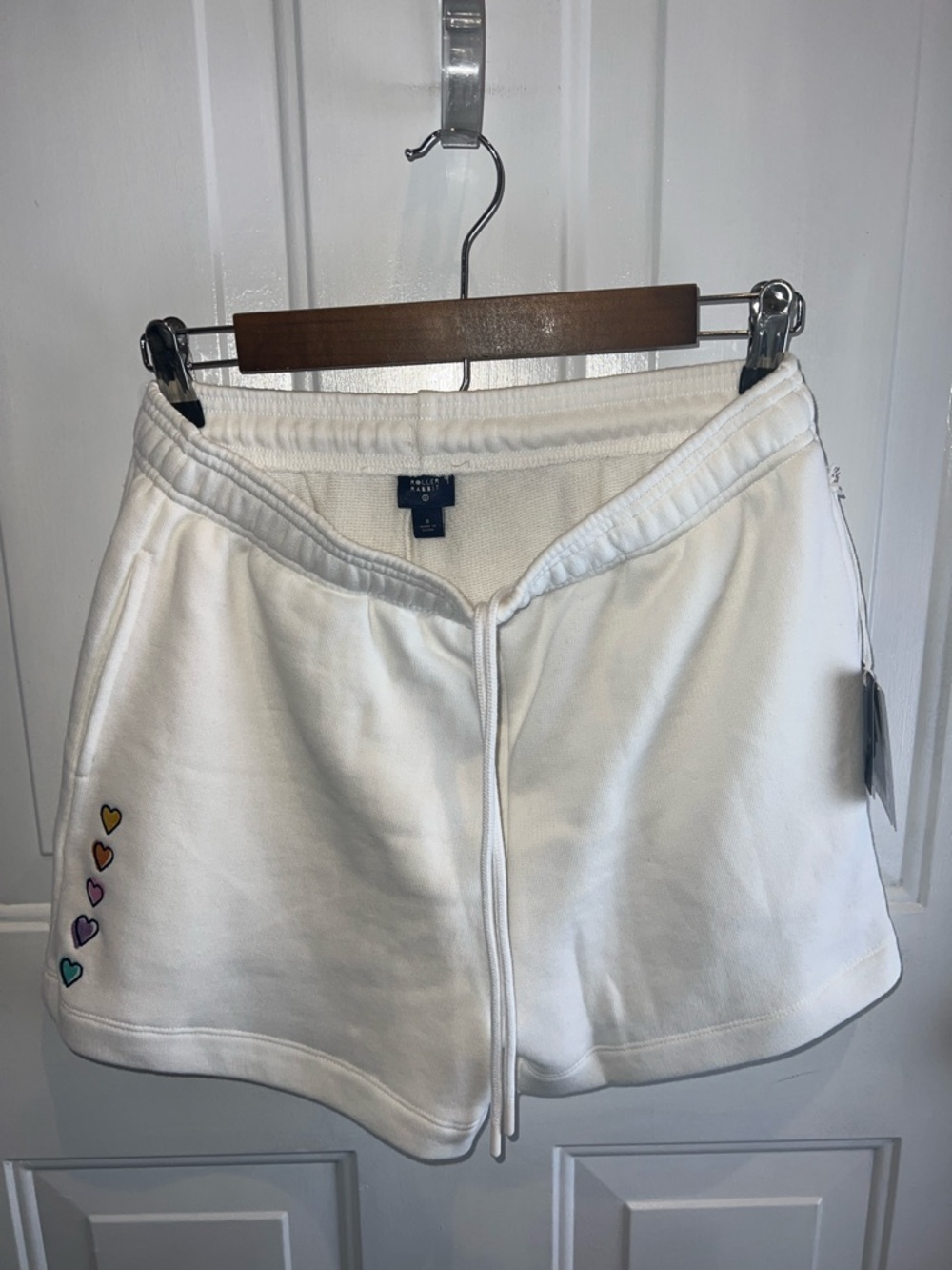 Roller Rabbit White Lounge Shorts with Rainbow Heart Detail